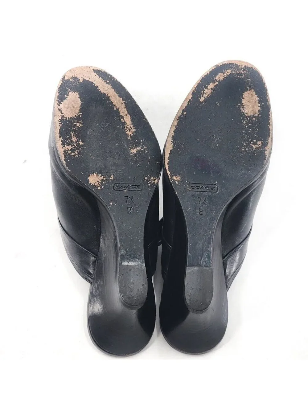 COACH Bethany Black Leather Buckle‎ Detail Wedge Heel Mules